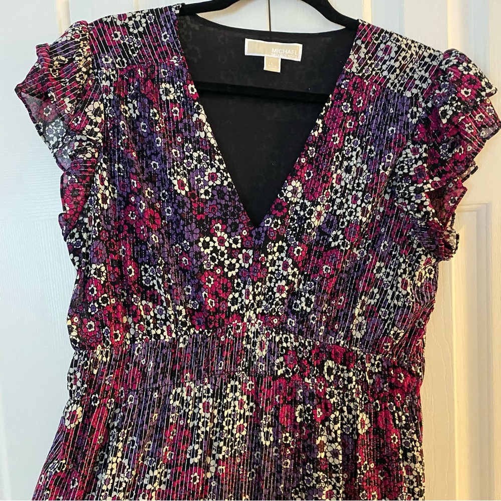 Michael Kors black/purple floral mini dress, size L